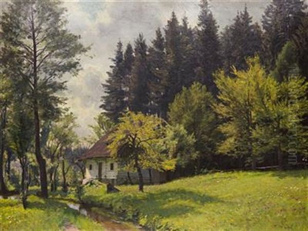 A Cottage By The Forest Oil Painting by Vaclav Maly