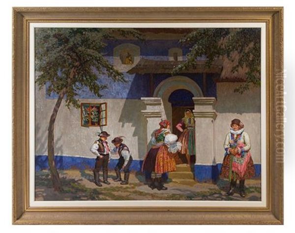 Outside The Inn Oil Painting by Vaclav Maly