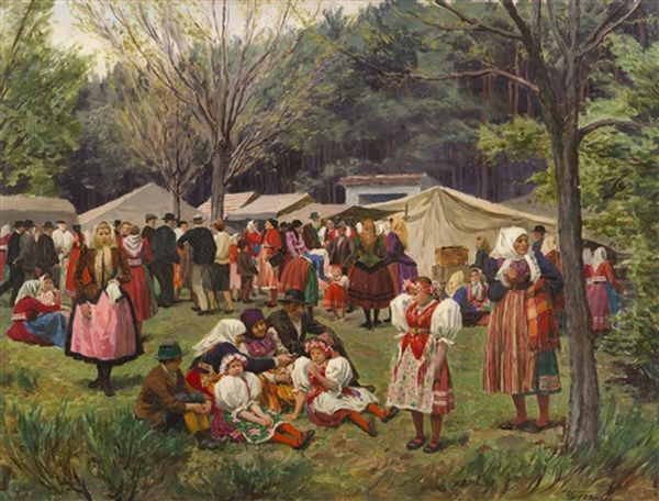 Village Celebration Near Plzen Oil Painting by Vaclav Maly