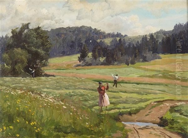 Haymaking Oil Painting by Vaclav Maly