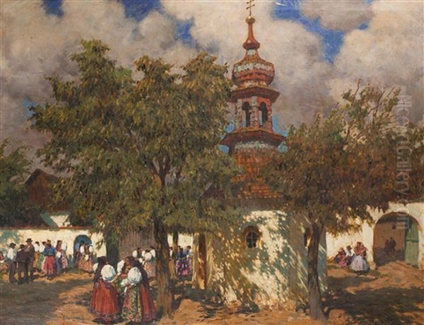 Village Celebration In Chodsko Oil Painting by Vaclav Maly