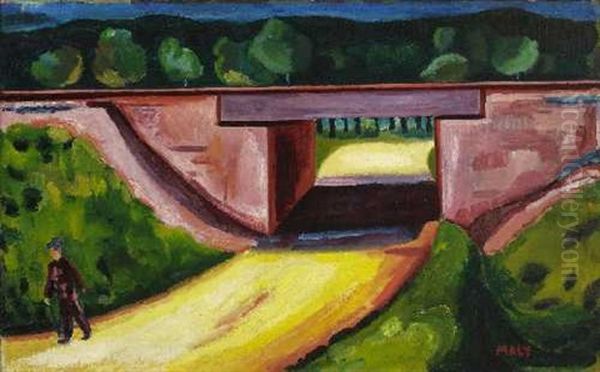 Landschaft Mit Brucke (+ Landschaft Mit Viadukt (roma), Smllr; 2 Works) Oil Painting by Wilhelm Maly