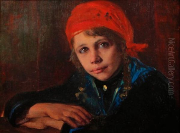 Portrait De Jeune Fille Oil Painting by Filip Malyavin