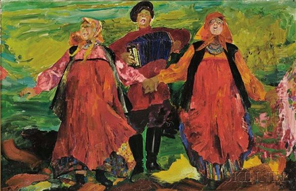 Russian Peasants Singing Oil Painting by Filip Malyavin