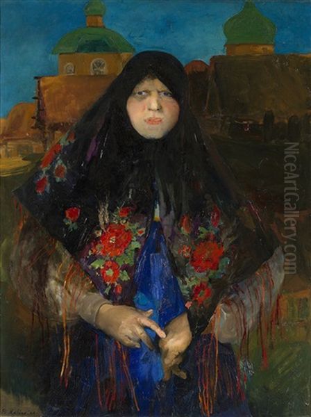 Portrait Of A Prosperous Peasant Woman Oil Painting by Filip Malyavin