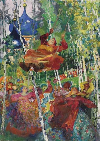 Baba On A Swing Oil Painting by Filip Malyavin