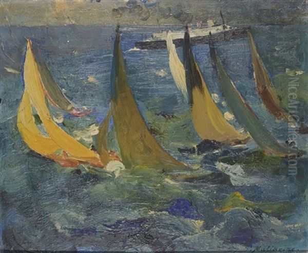 Ecole Russe, Bateaux Sous Voile Oil Painting by Filip Malyavin