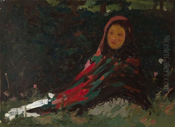 Girl In A Bright Headscarf Oil Painting by Filip Malyavin