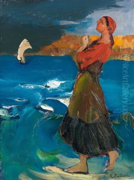 Femme Au Bord De La Mer Oil Painting by Filip Malyavin