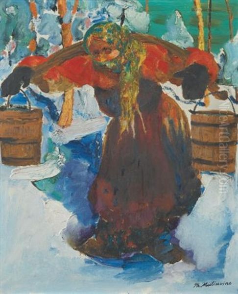 Russian Baba Carrying Water Oil Painting by Filip Malyavin