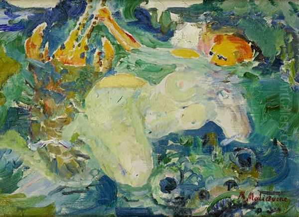 Femme Nue Etendue Oil Painting by Filip Malyavin