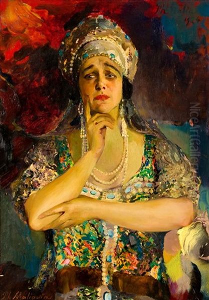 Portrait Of The Singer Nadezhda Plevitskaya Oil Painting by Filip Malyavin