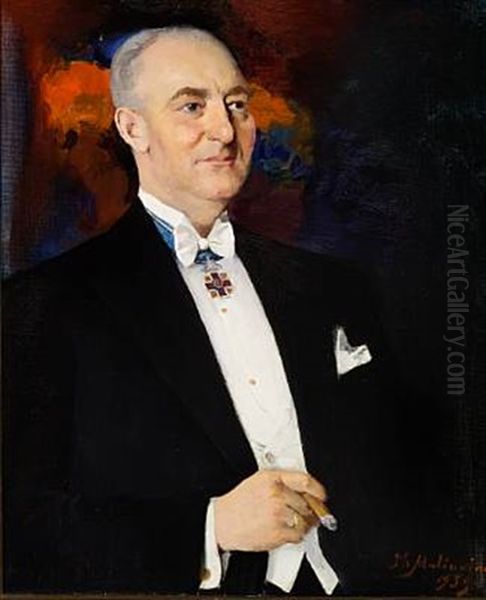 Portait Of Harry August Christian Jacobsen, Honorary Consul Of Estonia In Denmark (+ Portrait Of Ellen Margrethe, Nee Schou Bech; 2 Works) Oil Painting by Filip Malyavin