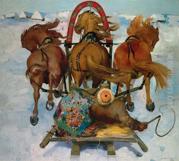 A Sleigh Ride Oil Painting by Filip Malyavin