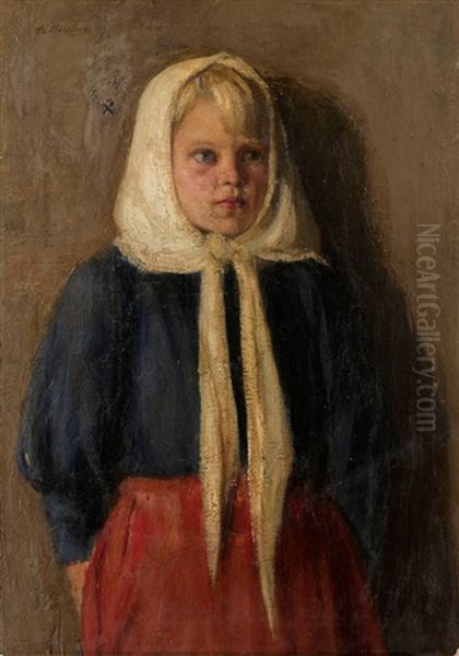 Peasant Girl Wearing A White Scarf Oil Painting by Filip Malyavin