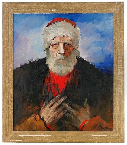 Portrait Of A White-bearded Man In Fur-trimmed Cap Oil Painting by Filip Malyavin