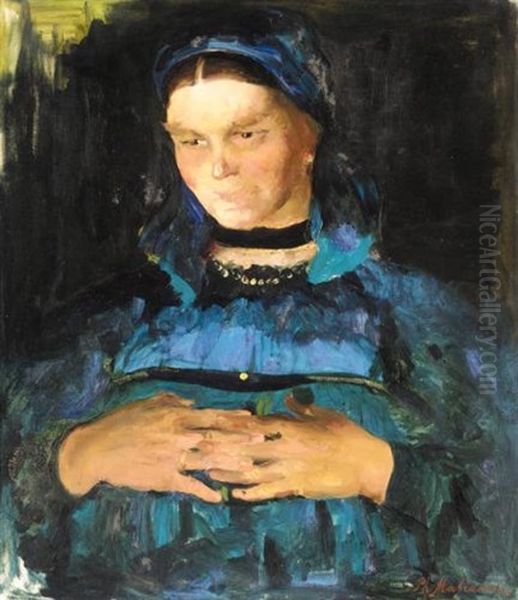 Peasant In Blue Oil Painting by Filip Malyavin