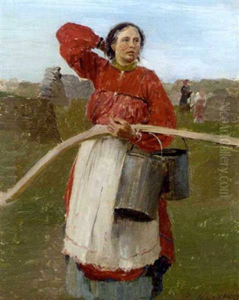 A Woman Carrying A Yoke Oil Painting by Filip Malyavin