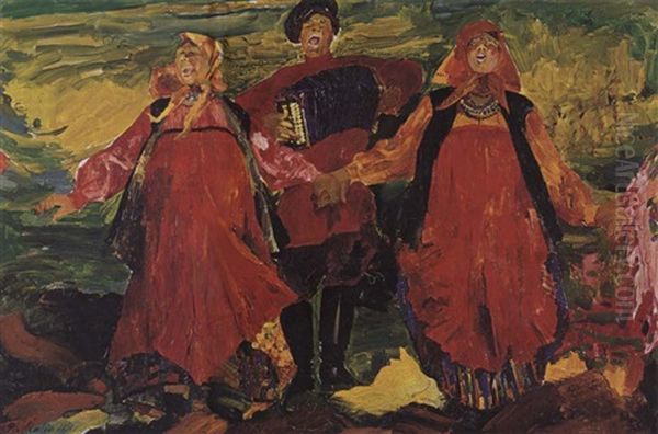 Russian Peasants Singing Oil Painting by Filip Malyavin