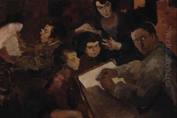 Self-portrait With His Family Oil Painting by Filip Malyavin