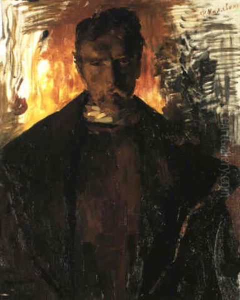 Self Portrait (pre-1914) Oil Painting by Filip Malyavin