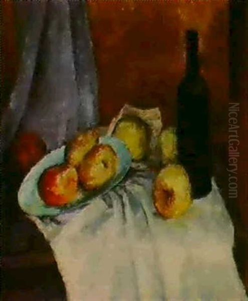 Still Life With Apples And A Bottle Of Wine Oil Painting by Filip Malyavin