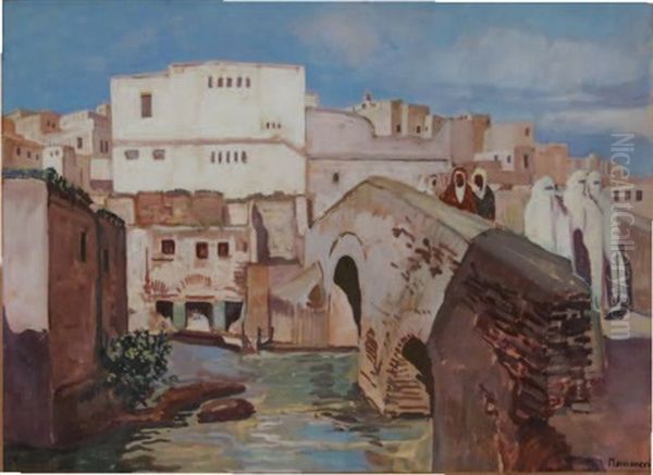 Pont Sur L'oued, Fes Oil Painting by Azouaoui Mammeri