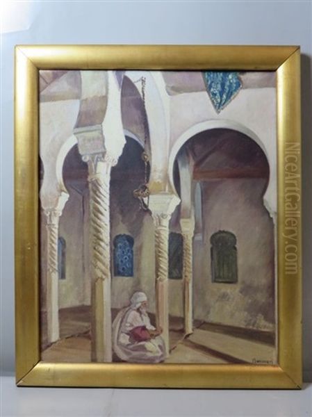 Interieur Oriental Au Vieillard Assis Oil Painting by Azouaoui Mammeri