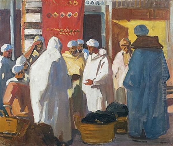 Souk A Marrakech Oil Painting by Azouaoui Mammeri