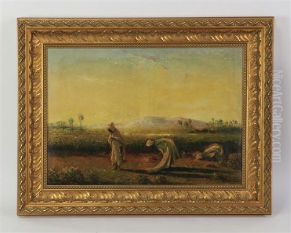 Arab Men At Prayer In A Field Oil Painting by Vincent Manago