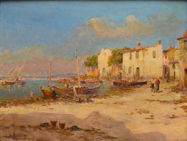 Village De Pecheurs Mediterraneen Oil Painting by Vincent Manago