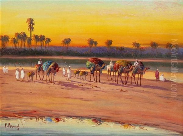 Caravane Aux Bords De L'oasis Oil Painting by Vincent Manago