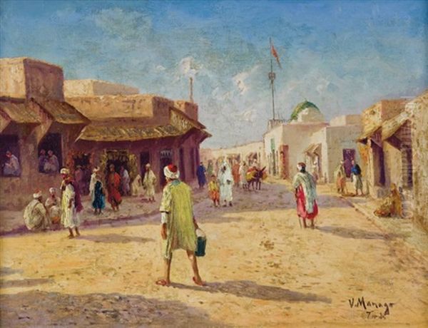 Rue Animee A Tunis Oil Painting by Vincent Manago