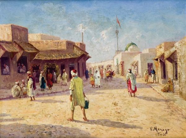 Rue Animee A Tunis Oil Painting by Vincent Manago