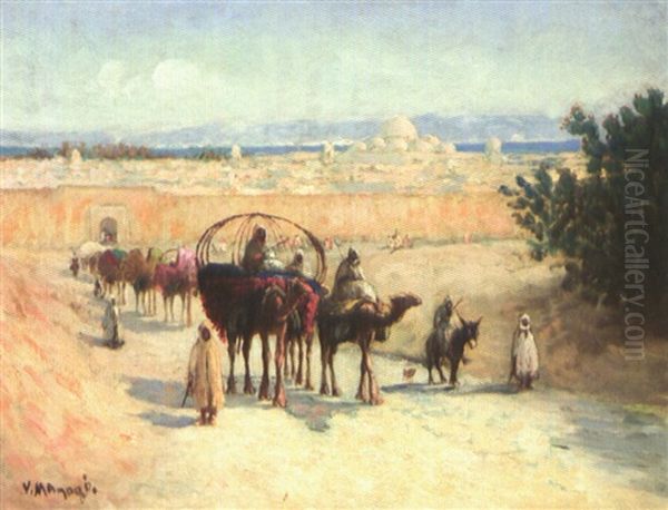 Caravane Sortant De Tunis Oil Painting by Vincent Manago