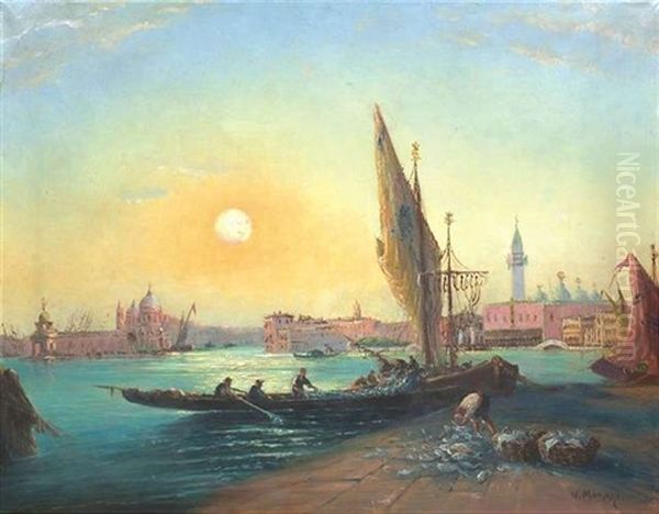 Blick Vom Riva Schiavoni Auf Den Dogenpalast, Die Dogana Und Die Kirche Santa Maria Della Salute In Venedig by Vincent Manago