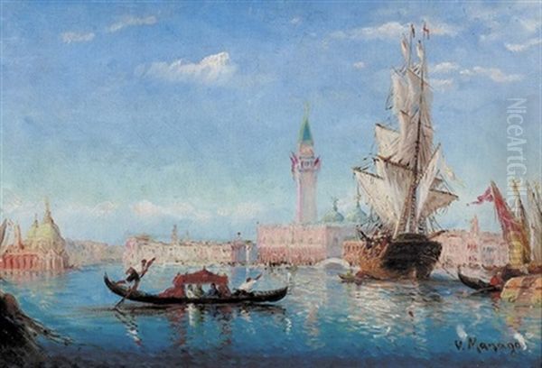 Gondoliere Im Bacino Di San Marco Oil Painting by Vincent Manago