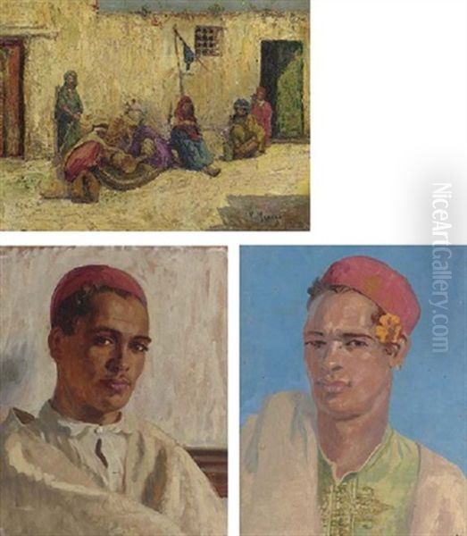 Village Scene In The Magreb (+ 2 Others, On Panel, Smllr; 3 Works) Oil Painting by Vincent Manago