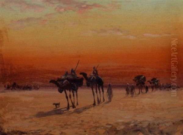 Caravane Au Coucher Du Soleil Oil Painting by Vincent Manago