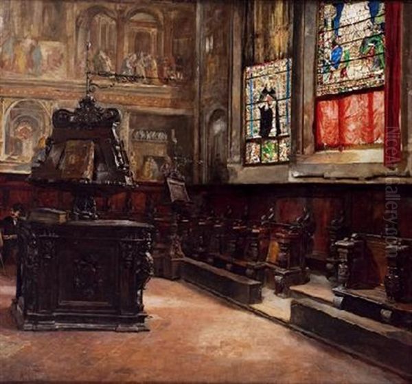 Interior De Iglesia Con Facistol Oil Painting by Asterio Mananos Martinez