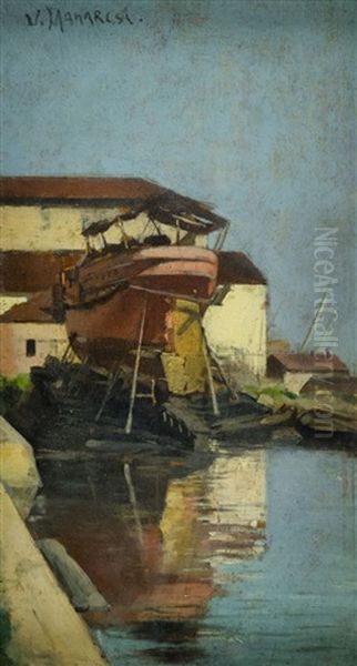 Barca In Rimessa Oil Painting by Ugo Manaresi