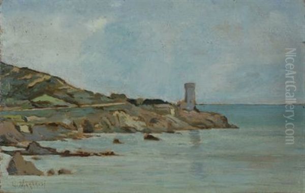 La Torre Di Calafuria Oil Painting by Ugo Manaresi