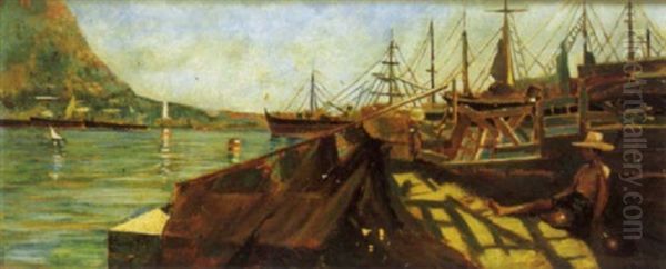 Barche Nel Porto Oil Painting by Ugo Manaresi