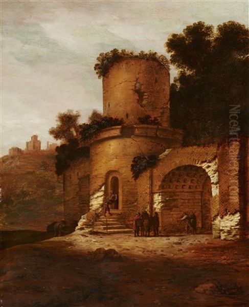 Southern Landscape With Classical Ruins Oil Painting by Jacob Sibrandi Mancadan