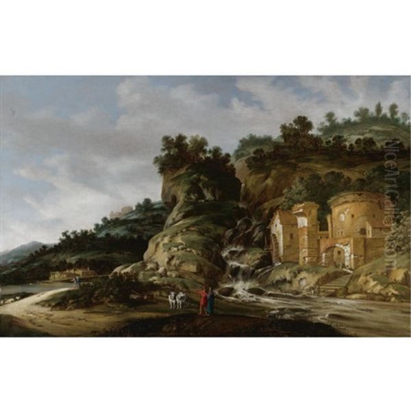 Hilly Landscape With Cincinnatus Being Called To Rome Oil Painting by Jacob Sibrandi Mancadan