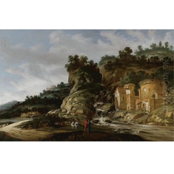 Hilly Landscape With Cincinnatus Being Called To Rome Oil Painting by Jacob Sibrandi Mancadan