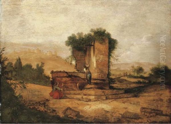 Christ And The Woman Of Samaria Oil Painting by Jacob Sibrandi Mancadan