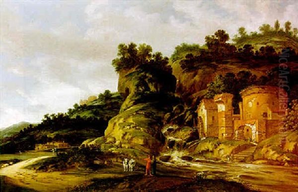 Hilly Landscape With Cincinnatus Being Called To Rome Oil Painting by Jacob Sibrandi Mancadan