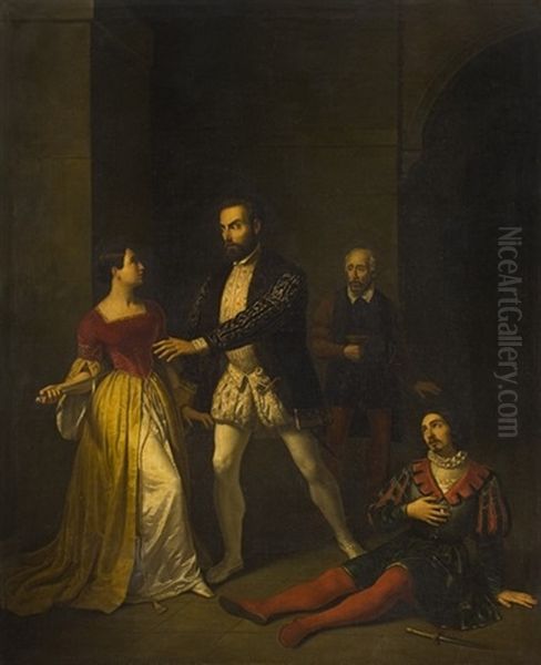 Scena Tratta Dalla Vita Di Torquato Tasso Oil Painting by Giuseppe Mancinelli