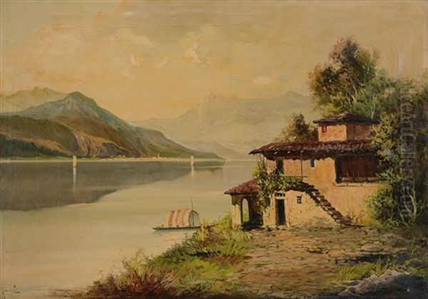 Paesaggio Lacustre Oil Painting by Gustavo Mancinelli